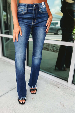 Judy Blue Eliza Distressed Hem Bootcut Dark Wash Jeans - Simply Me Boutique