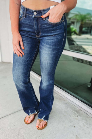 Judy Blue Eliza Distressed Hem Bootcut Dark Wash Jeans - Simply Me Boutique