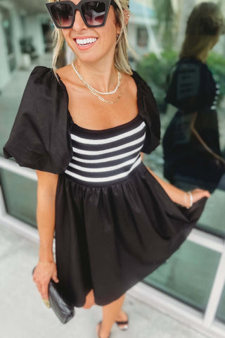 Just Because Black and White Poplin Dress - Simply Me Boutique