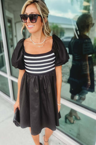 Just Because Black and White Poplin Dress - Simply Me Boutique