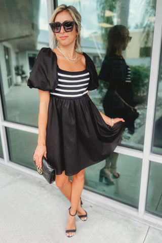 Just Because Black and White Poplin Dress - Simply Me Boutique