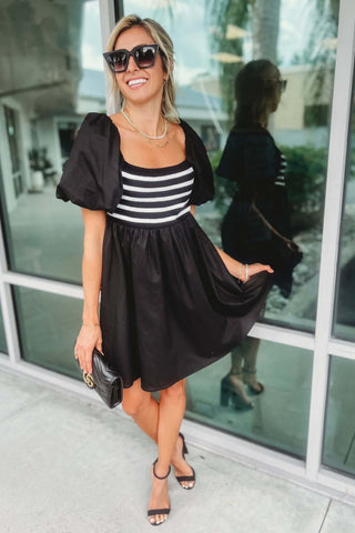 Just Because Black and White Poplin Dress - Simply Me Boutique