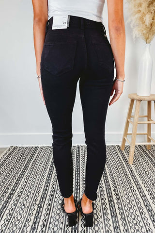 Kancan Bad Habits Double Button Raw Hem Ankle High Rise Skinny Jeans Black - Simply Me Boutique