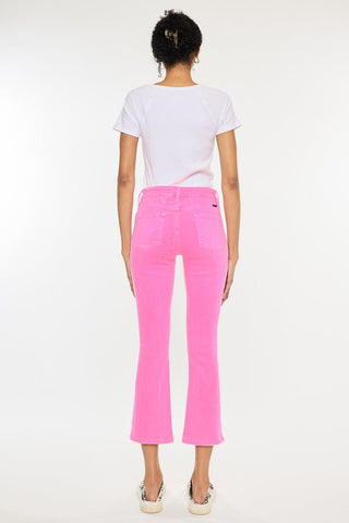 KANCAN Bristol High Rise Kick Flare Neon Pink Stretch Jeans - Simply Me Boutique
