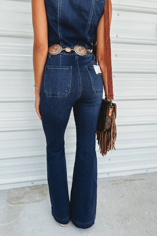 KANCAN Fawn Super Flare Denim Jumpsuit - Simply Me Boutique