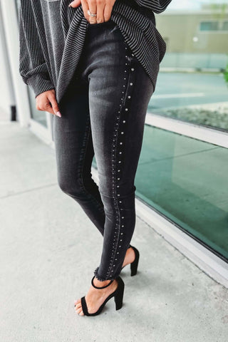 Kancan High Rise Faded Black Studded Jeans - Simply Me Boutique