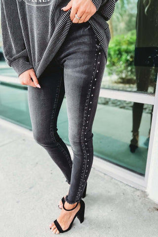 Kancan High Rise Faded Black Studded Jeans - Simply Me Boutique