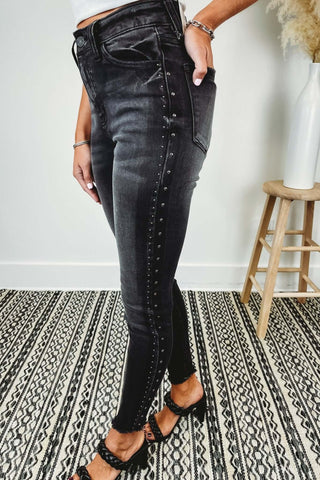 Kancan High Rise Faded Black Studded Jeans - Simply Me Boutique