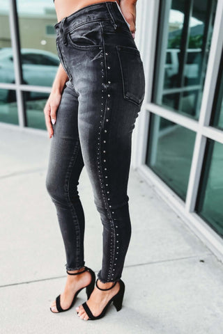 Kancan High Rise Faded Black Studded Jeans - Simply Me Boutique
