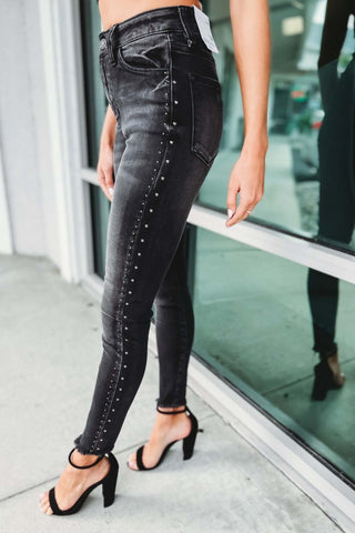 Kancan High Rise Faded Black Studded Jeans - Simply Me Boutique