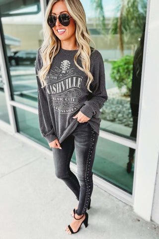 Kancan High Rise Faded Black Studded Jeans - Simply Me Boutique