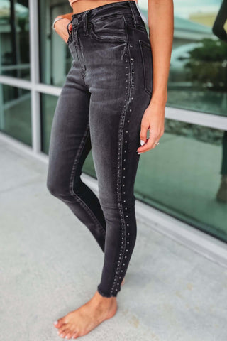 Kancan High Rise Faded Black Studded Jeans - Simply Me Boutique