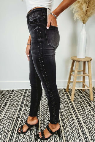 Kancan High Rise Faded Black Studded Jeans - Simply Me Boutique