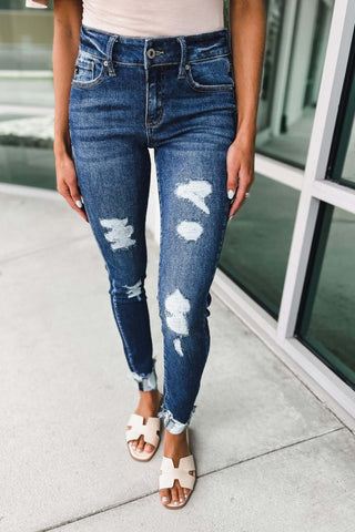 Kancan I Told You So Distressed Skinny Dark Wash Jeans - Simply Me Boutique