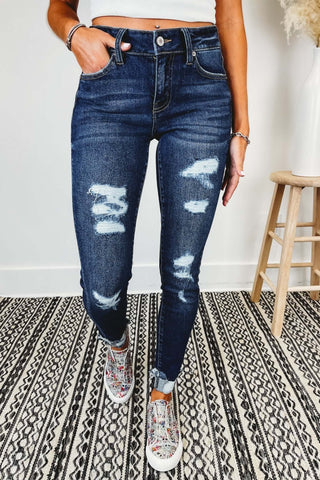 Kancan I Told You So Distressed Skinny Dark Wash Jeans - Simply Me Boutique