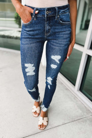 Kancan I Told You So Distressed Skinny Dark Wash Jeans - Simply Me Boutique