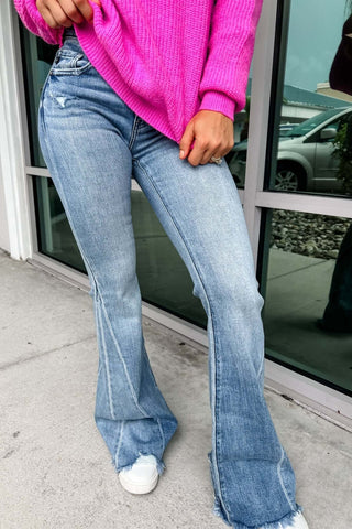 Kancan Kelsey Sharkbite Hem Flare Jeans - Simply Me Boutique