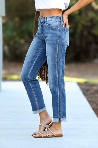 KANCAN Lena Mid Rise Crop Boyfriend Jeans (Med Wash) - Simply Me Boutique