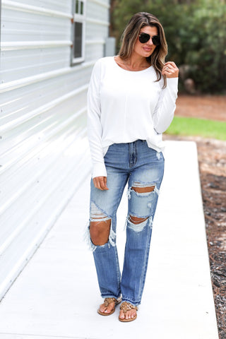 KANCAN Millie High Rise Rigid Distressed Straight Jeans - Simply Me Boutique