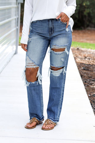 KANCAN Millie High Rise Rigid Distressed Straight Jeans - Simply Me Boutique