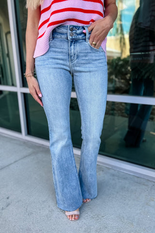 KANCAN Nelly Mid Rise Slit Flare Jeans - Simply Me Boutique