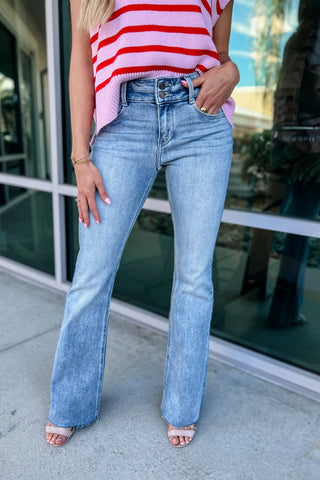 KANCAN Nelly Mid Rise Slit Flare Jeans - Simply Me Boutique