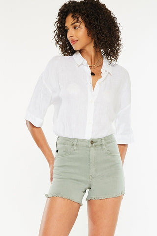 KANCAN Paola Olive High Rise Denim Shorts - Simply Me Boutique
