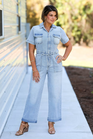 KANCAN Penelope Light Wash Denim Jumpsuit - Simply Me Boutique