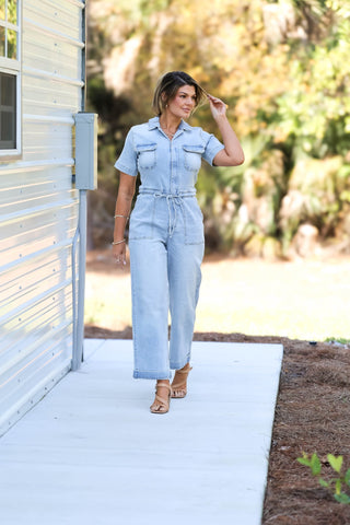 KANCAN Penelope Light Wash Denim Jumpsuit - Simply Me Boutique