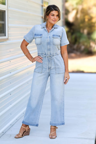 KANCAN Penelope Light Wash Denim Jumpsuit - Simply Me Boutique