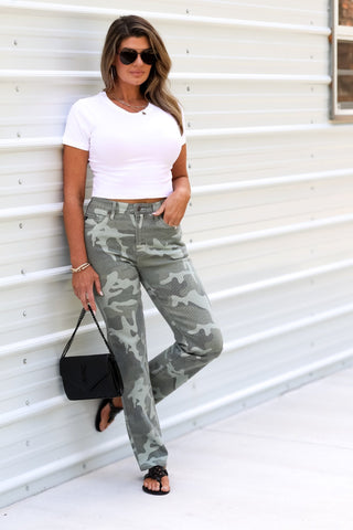 KANCAN Phoenix High Rise Camo Straight Jeans - Simply Me Boutique