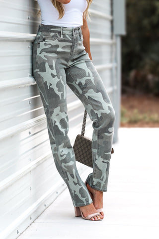 KANCAN Phoenix High Rise Camo Straight Jeans - Simply Me Boutique