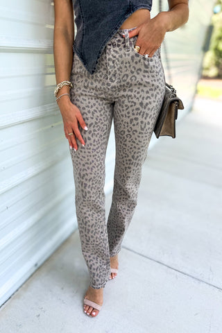 Kancan Phoenix High Rise Leopard Straight Jeans - Simply Me Boutique