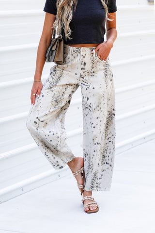 KANCAN Raven Animal Print Barrel Jeans Non Stretch - Simply Me Boutique