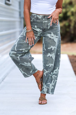 Kancan Raven Camo Barrel Jeans Non Stretch - Simply Me Boutique
