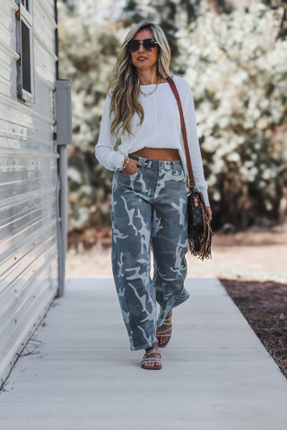 KANCAN Raven Camo Barrel Jeans Non Stretch - Simply Me Boutique