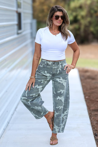 Kancan Raven Camo Barrel Jeans Non Stretch - Simply Me Boutique
