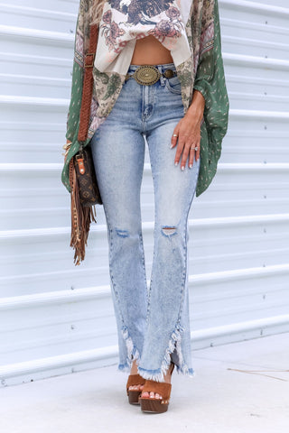 KANCAN Rosie High Rise Fray Hem Boot Cut Jeans - Simply Me Boutique