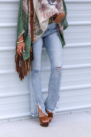 KANCAN Rosie High Rise Fray Hem Boot Cut Jeans - Simply Me Boutique