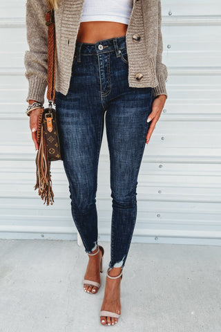 KANCAN Spring in Your Step Ankle Skinny Jeans (Dark Wash) - Simply Me Boutique