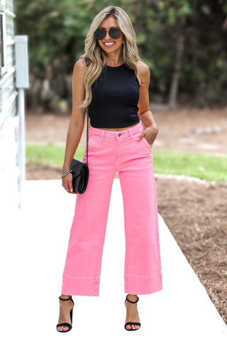 KANCAN Stacy High Rise Crop Wide Leg Jeans Pink - Simply Me Boutique