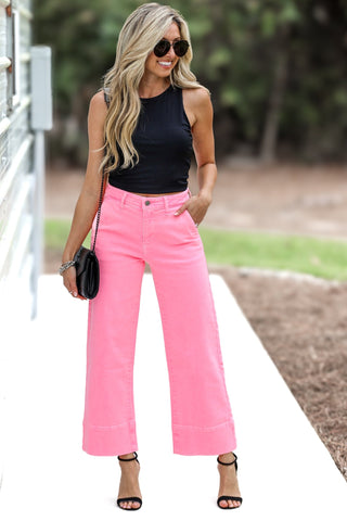 KANCAN Stacy High Rise Crop Wide Leg Jeans Pink - Simply Me Boutique