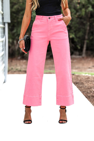 KANCAN Stacy High Rise Crop Wide Leg Jeans Pink - Simply Me Boutique