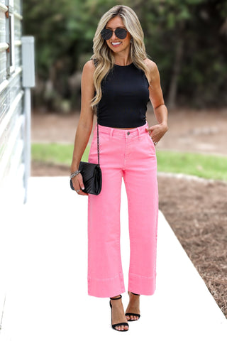 KANCAN Stacy High Rise Crop Wide Leg Jeans Pink - Simply Me Boutique