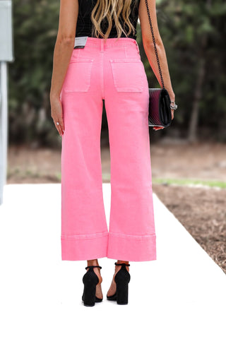 KANCAN Stacy High Rise Crop Wide Leg Jeans Pink - Simply Me Boutique