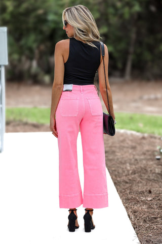 KANCAN Stacy High Rise Crop Wide Leg Jeans Pink - Simply Me Boutique