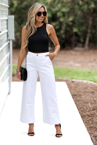 KANCAN Stacy High Rise Crop Wide Leg Jeans White - Simply Me Boutique