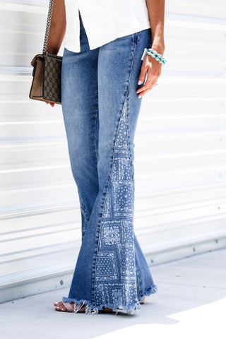 KANCAN Sunny Mid Rise Paisley Flare Jeans - Simply Me Boutique