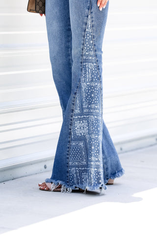 KANCAN Sunny Mid Rise Paisley Flare Jeans - Simply Me Boutique