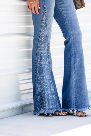 KANCAN Sunny Mid Rise Paisley Flare Jeans - Simply Me Boutique